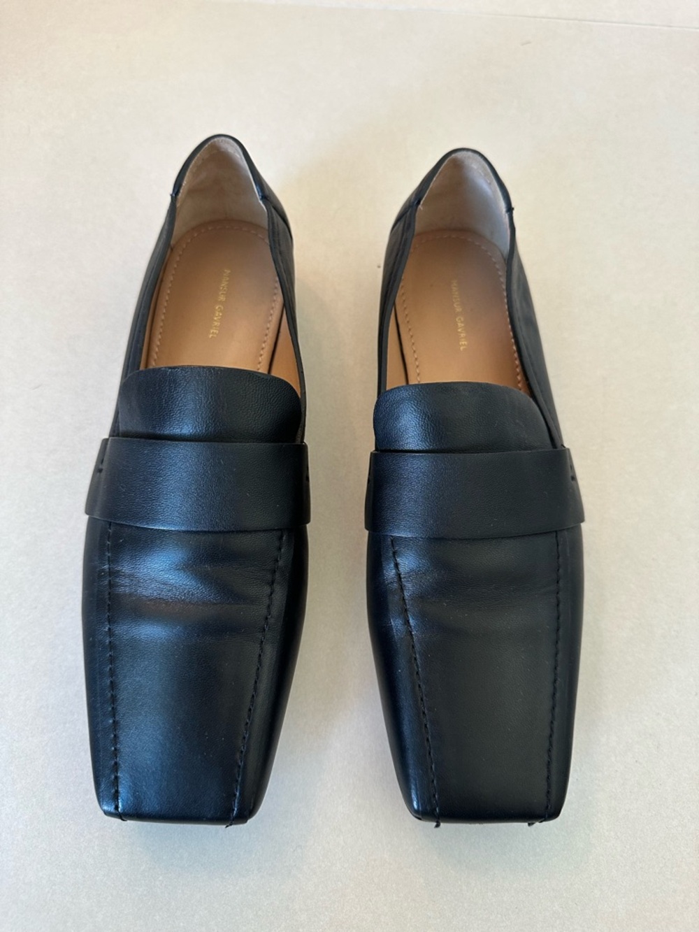 Mansur Gavriel Square Toe Black Leather Penny Loafers